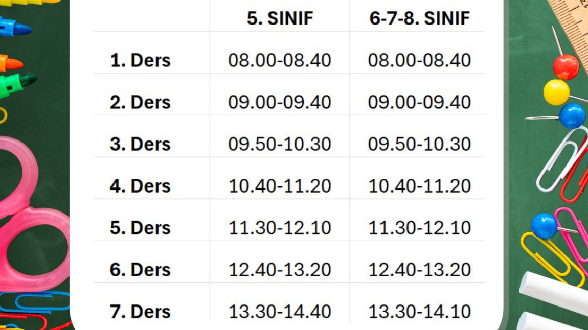 DERS GİRİŞ ÇIKIŞ SAATLERİMİZ